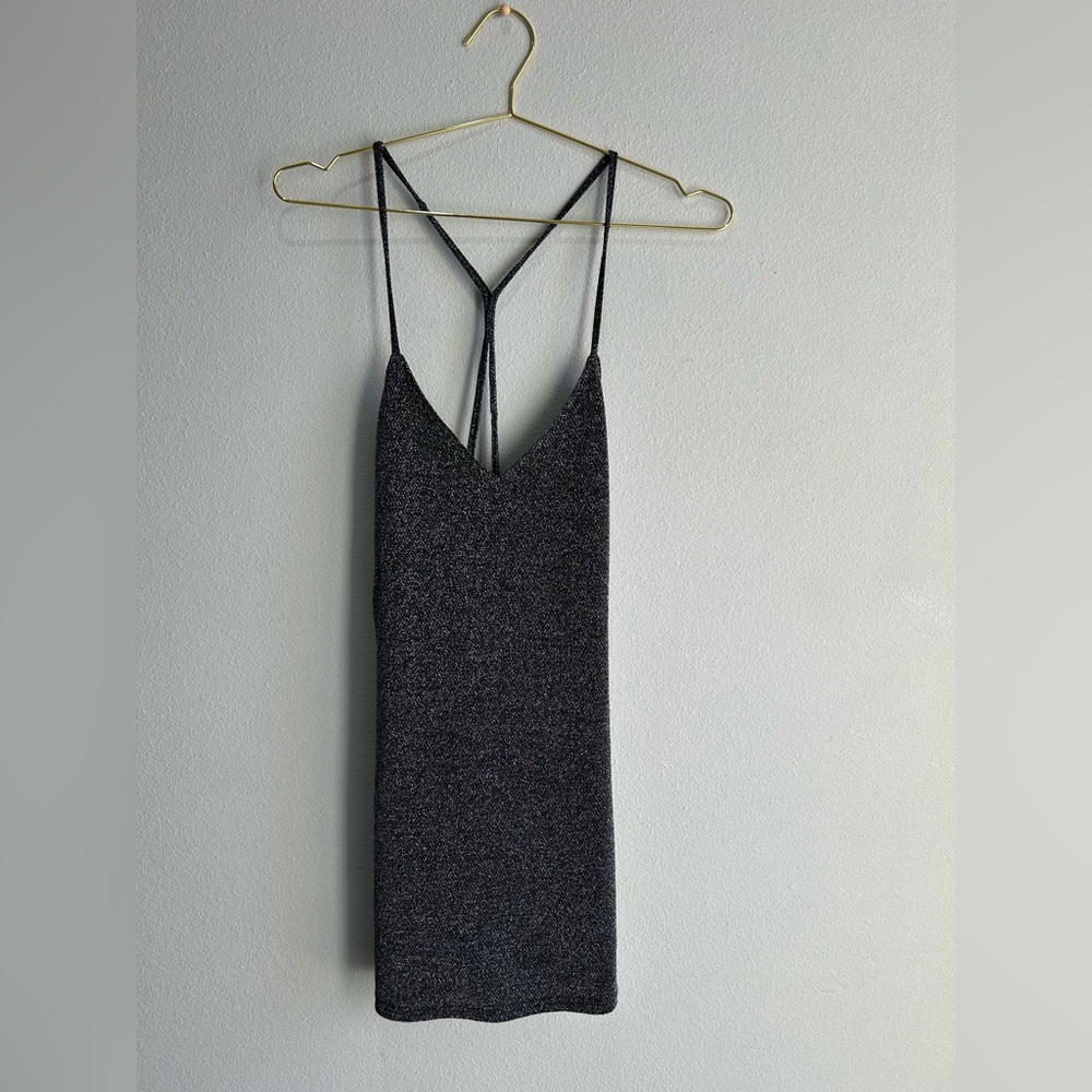 Zara Trafaluc Black silver sparkly Strappy mini dress size small